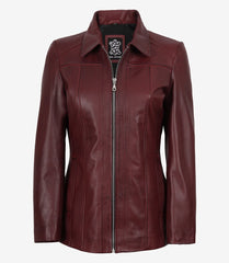 Marsha Women's Maroon Leather Car Coat