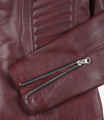 Women's Burgundy Leather Jacket Biker Style