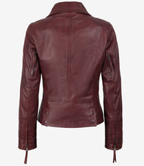 Women's Burgundy Lambskin Leather Biker Jacket