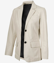 Women's Off White Leather Blazer with Two Buttons