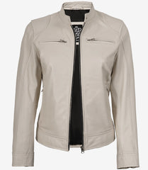Women's Off-White Leather Jacket - Biker Style