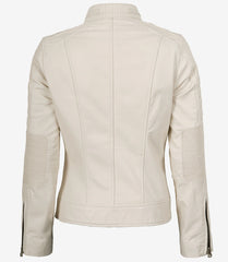 Women's Off White Leather Jacket in Biker Style
