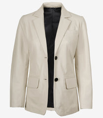 Women's Off White Leather Blazer with Two Buttons