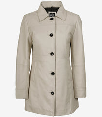 Women's Off White Real Leather Coat 3/4 Length