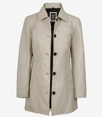 Women's Off White Real Leather Coat 3/4 Length