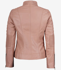 Women's Pink Real Leather Jacket Biker Style