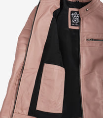 Women's Pink Real Leather Jacket Biker Style