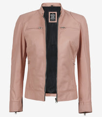 Dodge Women's Light Pink Leather Jacket - Biker Style