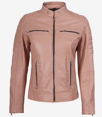 Women's Pink Real Leather Jacket Biker Style