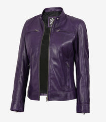 Dodge Women's Purple Lambskin Leather Jacket Biker Style