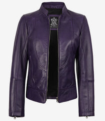 Women's Purple Leather Jacket with Modern Fit Biker Style