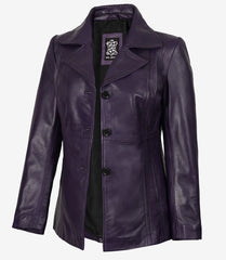 Women's Purple Leather Blazer with Three Buttons