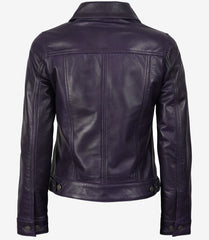 Women's Purple Leather Trucker Jacket