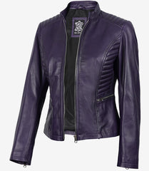 Women's Purple Real Leather Biker Jacket