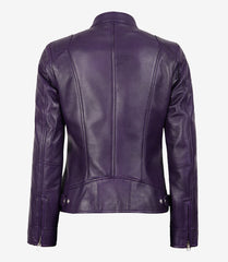 Dodge Women's Purple Lambskin Leather Jacket Biker Style