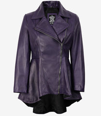 Women's Purple Real Leather Peplum Jacket Frock Style