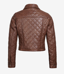 Women's Cropped Cognac Quilted Leather Jacket