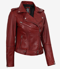 Women's Genuine Leather Biker Jacket with a Belted Waist