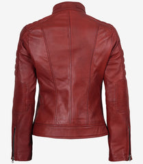 Women's Red Waxed Leather Jacket in Biker Style