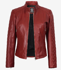 Women's Red Real Leather Quilted Biker Jacket