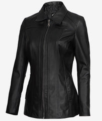 Marsha Women's Black Leather Car Coat