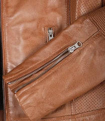 Women's Tan Lambskin Leather Biker Jacket