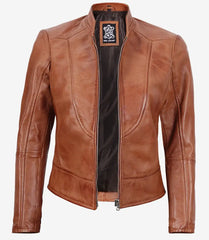 Montana Women's Tall Tan Leather Jacket - Biker Style