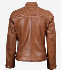 Women's Tan Quilted Lambskin Leather Jacket Biker Design