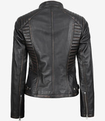 Women's Distressed Brown Leather Jacket in Biker Style