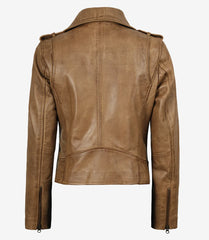 Women's Camel Brown Real Leather Jacket - Biker Style