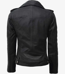Womens Modern Asymmetrical Edge Black Lambskin Moto Jacket
