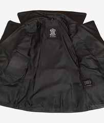 Women's Black Real Leather Biker Jacket with Belted Waist and Long Fit