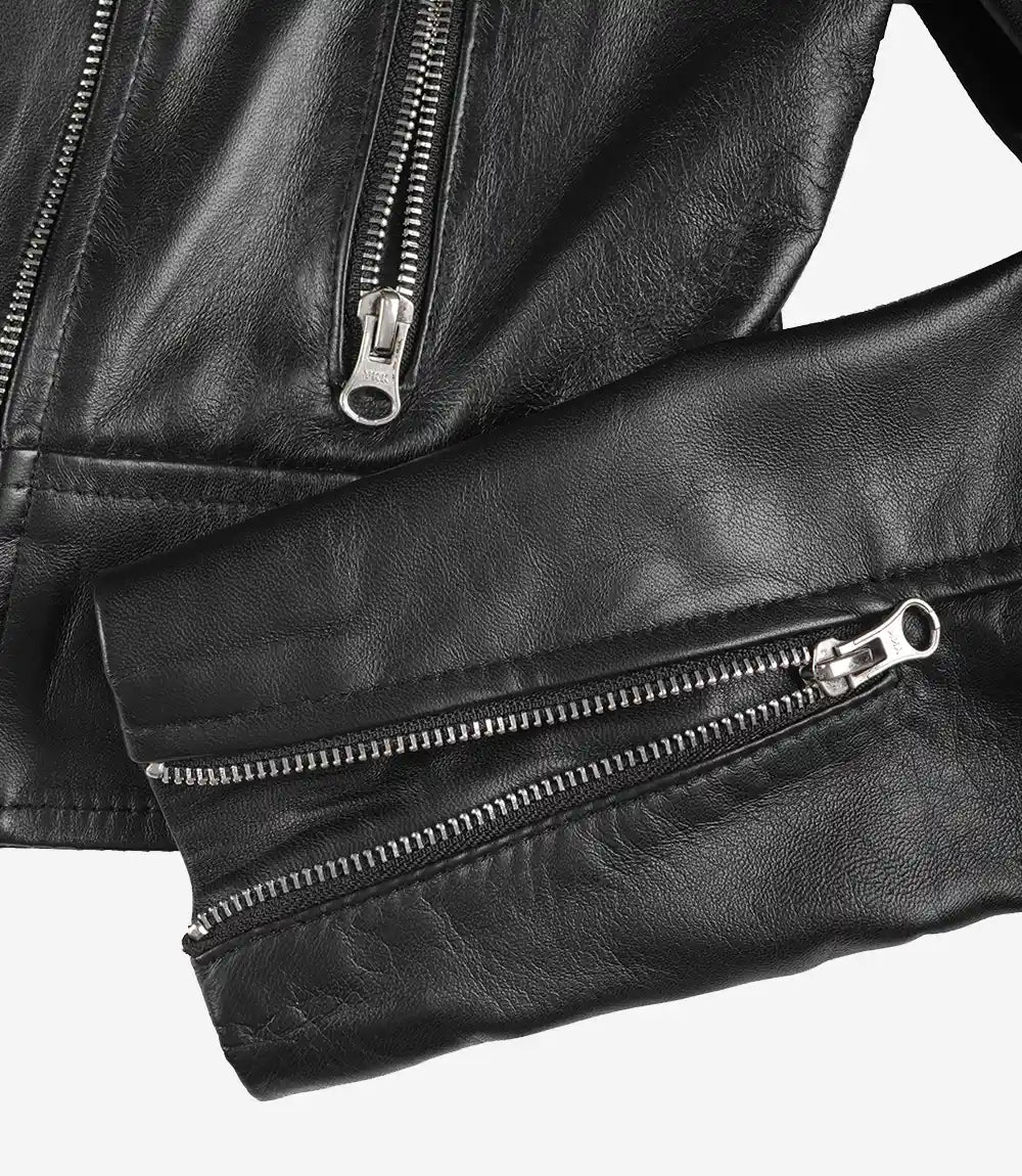 Black Ember Womens Cropped Moto-Style Leather Jacket