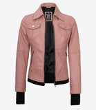 Burnshift – Pink Women Rider Jacket with Removable Black Hood