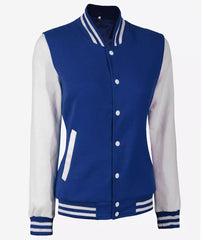 Women's White & Royal Blue Varsity Jacket - Baseball Bomber Style