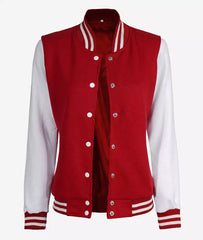 Women's Red Letterman Jacket with White Sleeves College Varsity Look