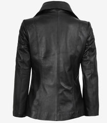 Women's Premium Black Leather Blazer with Two Buttons
