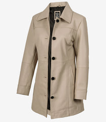 Women's Beige Lambskin Leather Coat 3/4 Length