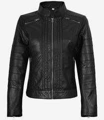 Bergamo Women's Black Leather Jacket Biker Style