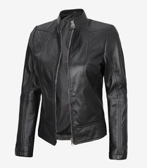 Women's Black Slim-Fit Leather Biker Jacket