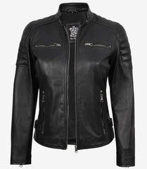 Women's Black Leather Jacket - Biker Style