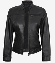 Women's Black Lambskin Leather Jacket in Biker Style