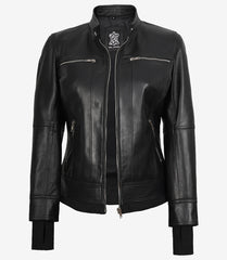 Women's Black Real Leather Bomber Jacket