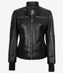 Women's Black Real Leather Bomber Jacket
