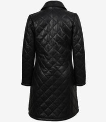 Glen Women's Black Quilted Leather Car Coat with Brown Detailing