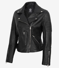 Women's Genuine Black Leather Jacket in Classic Biker Style