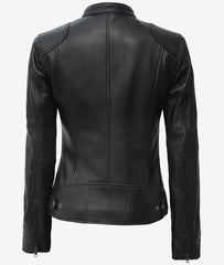 Women's Black Lambskin Leather Biker Jacket