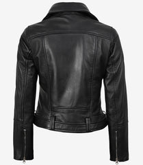 Women's Black Leather Jacket - Asymmetrical, Belted Biker Style