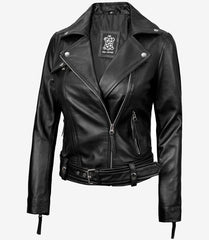 Ride-Ready Women's Black Leather Motorcycle Jacket – Crossover Zip