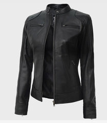Women's Tall Black Leather Jacket - Biker Style